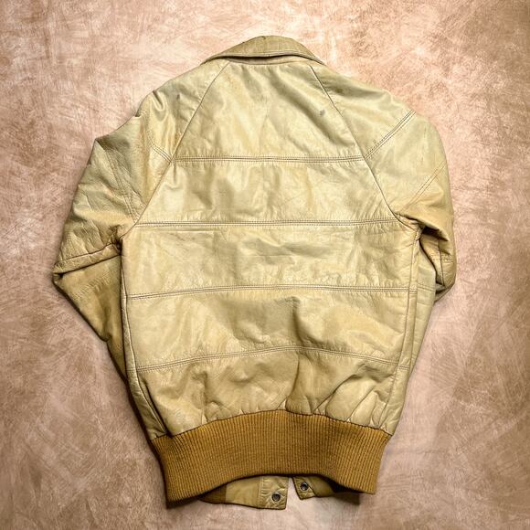 Perusal by Gruner & Company Vintage 80s Leather Bomber Jacket Distressed Tan Zip - Picture 2 of 13